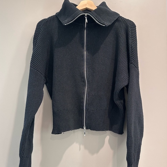 Abercrombie & Fitch zip up ribbed sweater cardigan jacket black medium - Picture 2 of 6